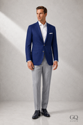 Dark Blue Two-Button Notch Lapel Blazer