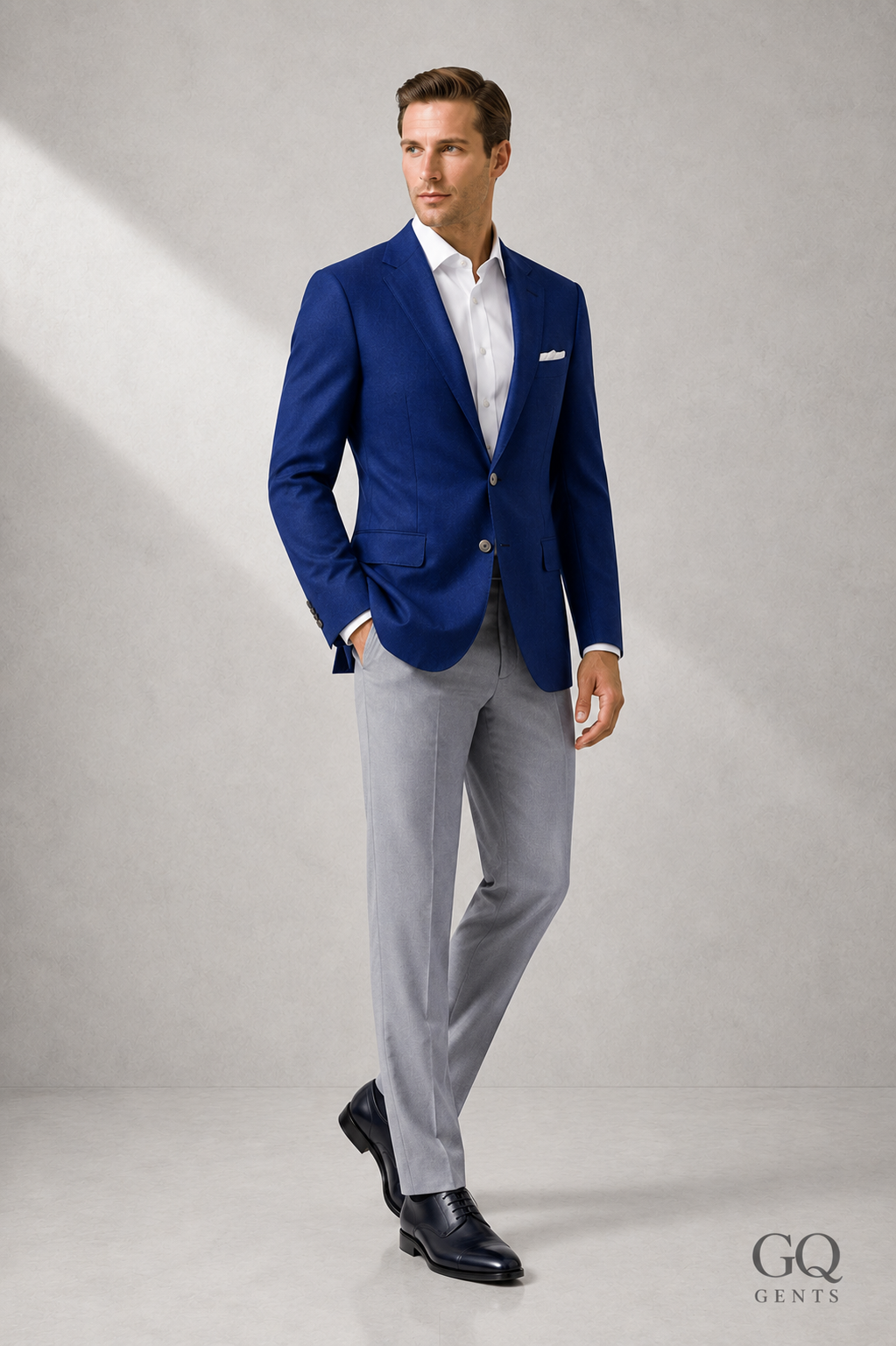 Dark Blue Two-Button Notch Lapel Blazer