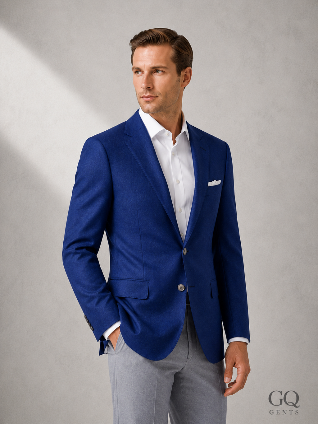 Dark Blue Two-Button Notch Lapel Blazer