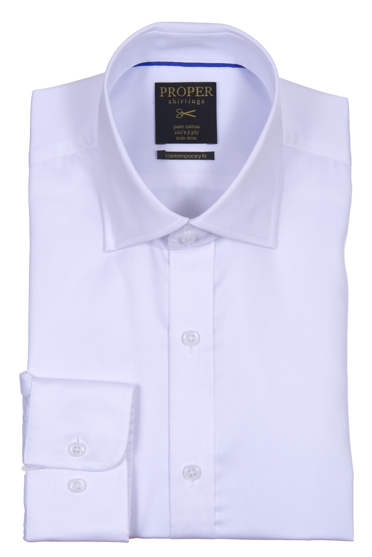 White Contemporary Fit Shirt – Regular Cuff (Wrinkle-Free Cotton)