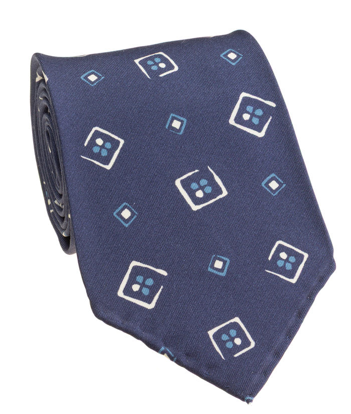 Navy Square Motif Silk Tie