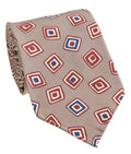 Taupe Diamond Geometric Silk Tie