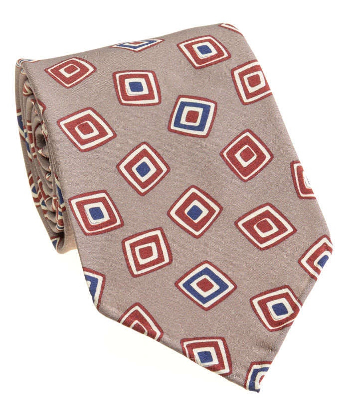 Taupe Diamond Geometric Silk Tie