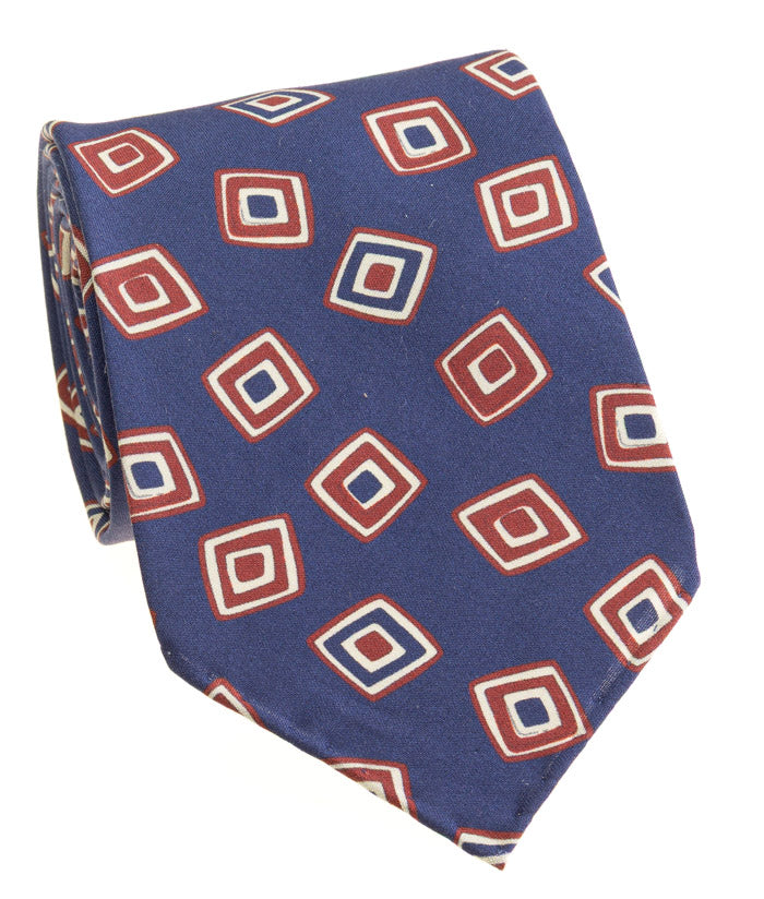 Navy Diamond Geometric Silk Tie
