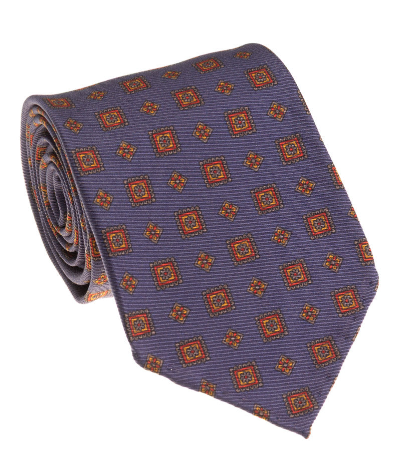 Slate Blue Medallion Silk Tie