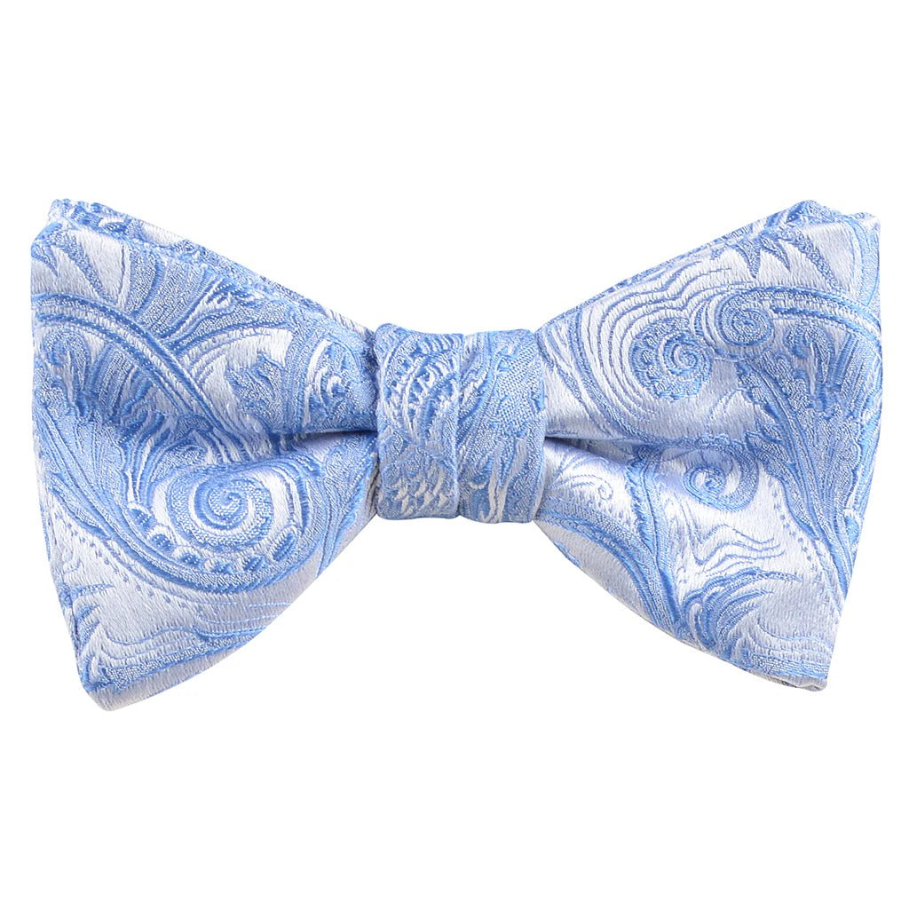 Light Blue Swirl Paisley Italian Silk Pre-Tied Bow Tie