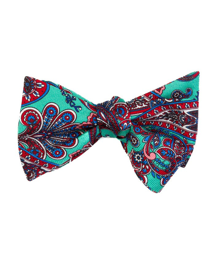 Mint Green Multicolor Paisley Print Self-Tie Bow Tie