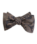 Charcoal Gold Paisley Woven Self-Tie Bow Tie
