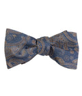 Steel Blue Gold Paisley Woven Self-Tie Bow Tie