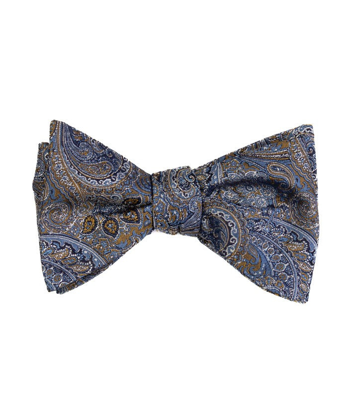 Navy Gold Paisley Woven Self-Tie Bow Tie
