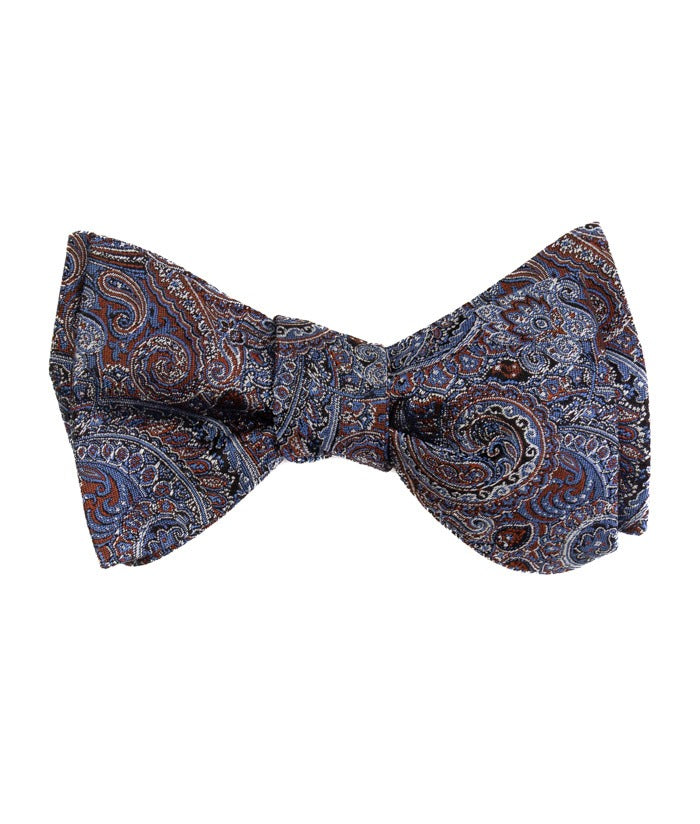 Navy Brown Paisley Silk Blend Self-Tie Bow Tie