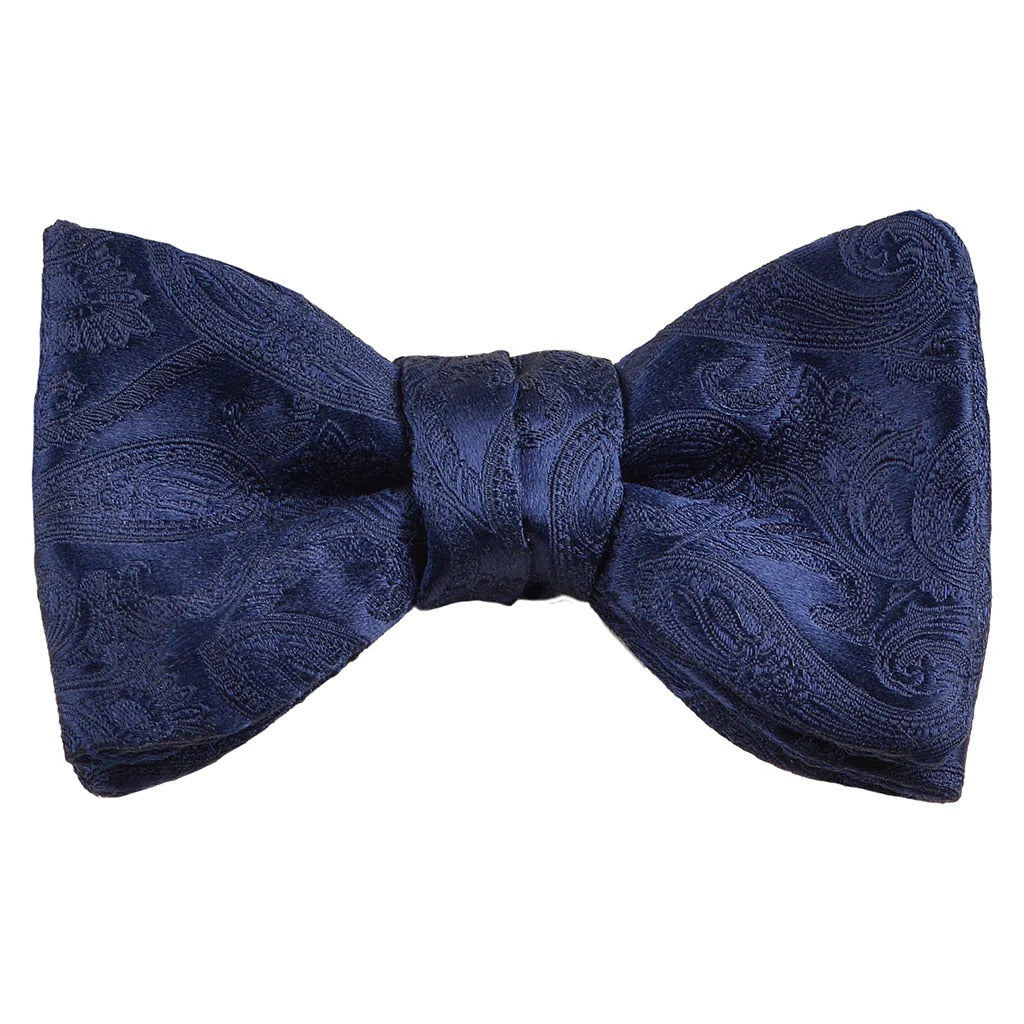 Navy Tonal Paisley Italian Silk Pre-Tied Bow Tie