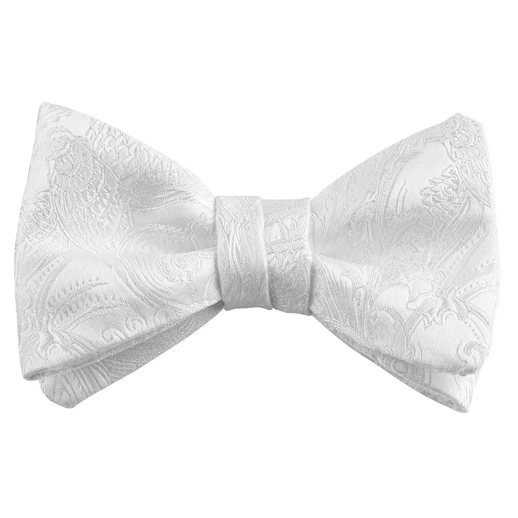 White Tonal Paisley Italian Silk Pre-Tied Bow Tie
