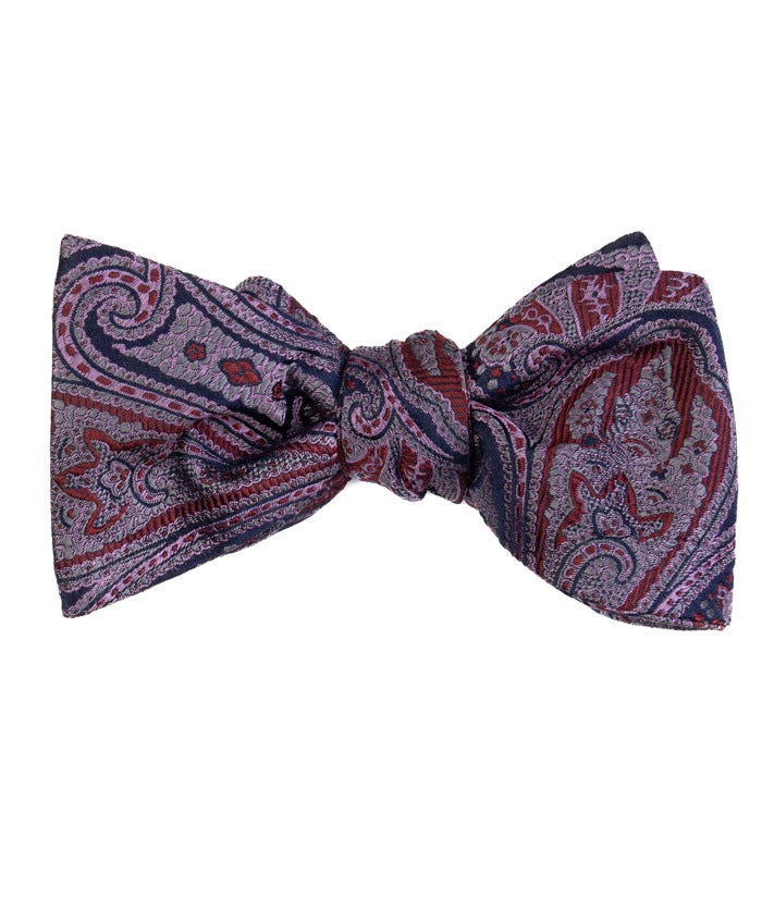 Burgundy & Navy Paisley Pre-Tied Self-Tie Bow Tie