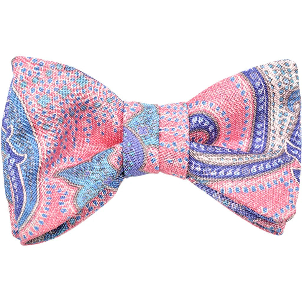 Flamingo & Periwinkle Floral Paisley Self-Tie Bow Tie