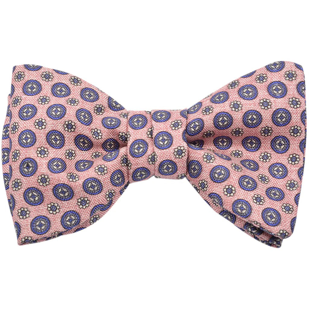 Flamingo Pink & Navy Circle Medallion Self-Tie Bow Tie