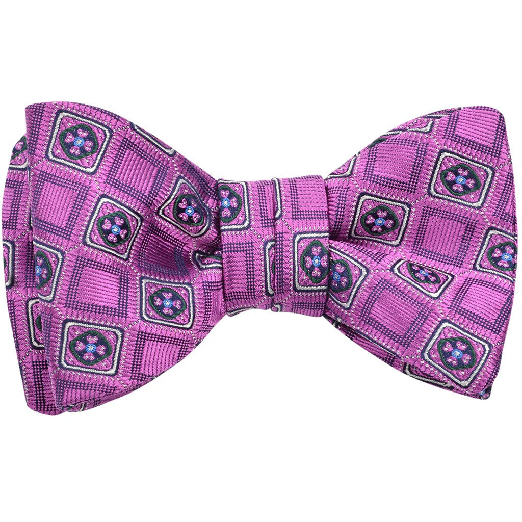 Mulberry Glen Plaid & Medallion Jacquard Self-Tie Bow Tie