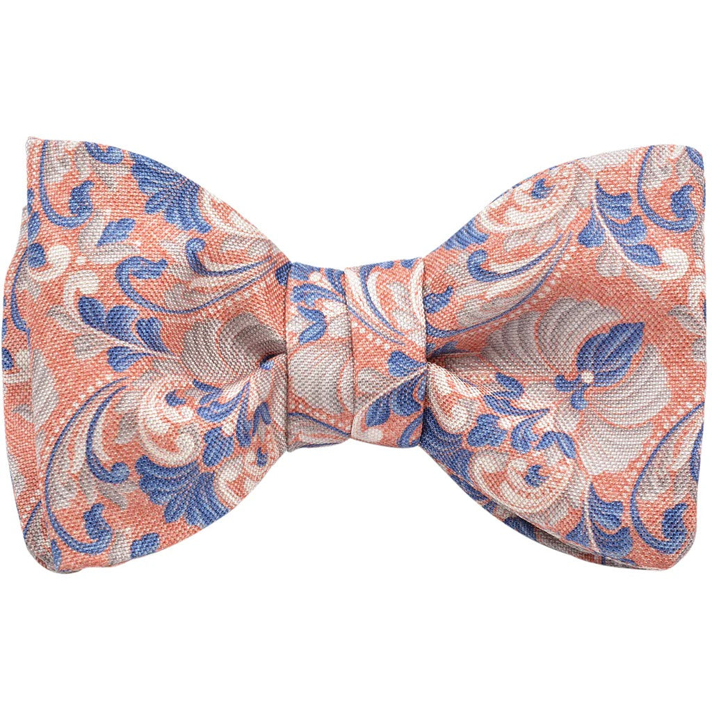 Watermelon & Silver Brocade Floral Self-Tie Bow Tie