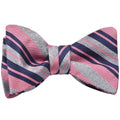 Rose Pink, Silver & Navy Regimental Stripe Self-Tie Bow Tie