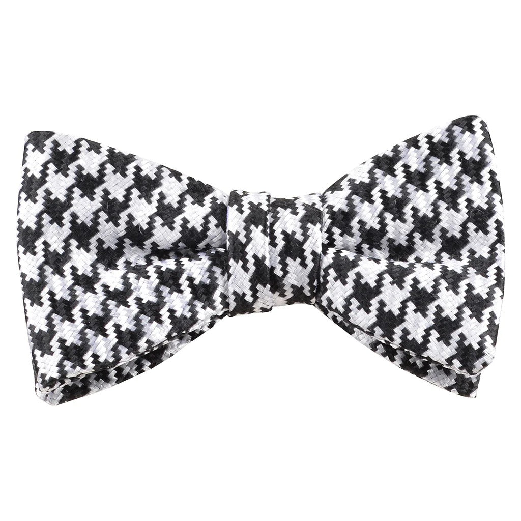 Black White Houndstooth Italian Silk Pre-Tied Bow Tie