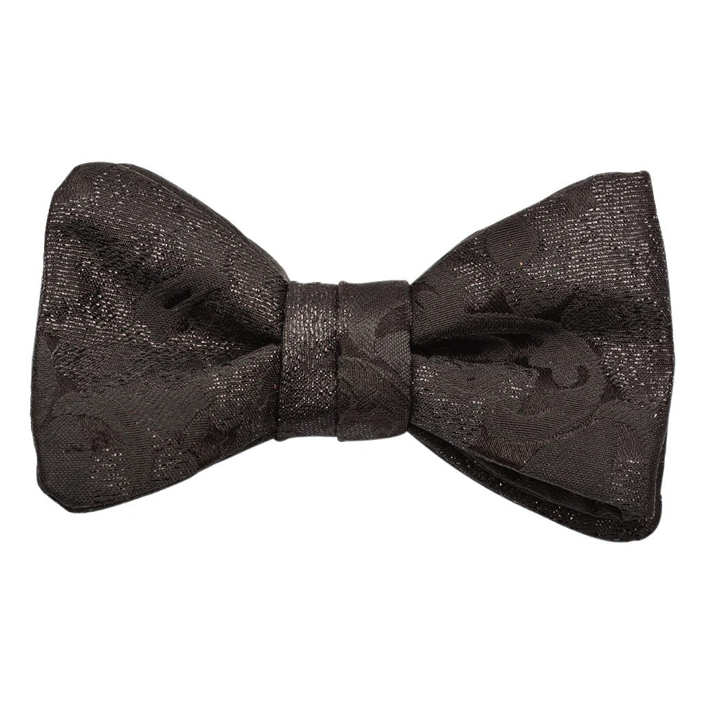 Espresso Black Metallic Floral Italian Silk Pre-Tied Bow Tie