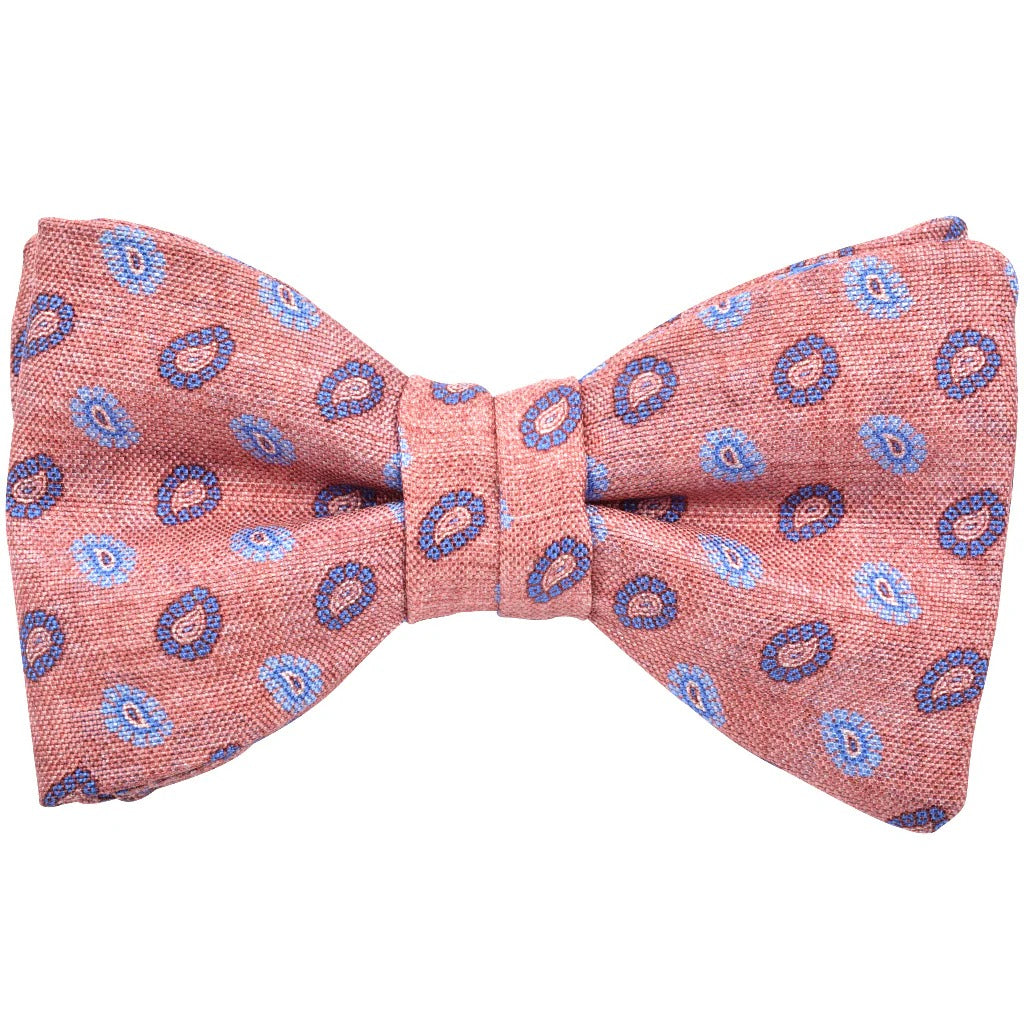 Watermelon & Cobalt Teardrop Paisley Self-Tie Bow Tie