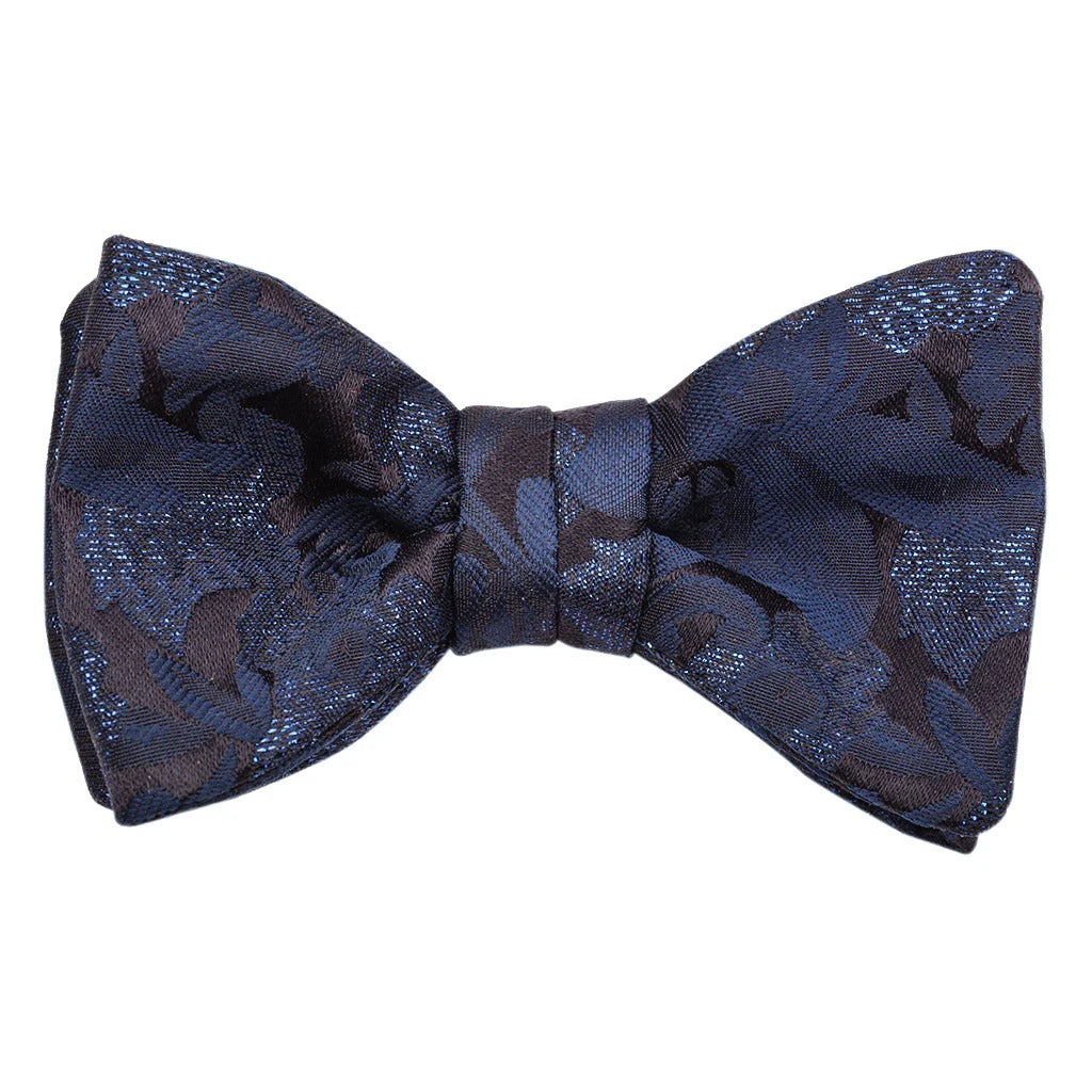 Navy Metallic Floral Italian Silk Pre-Tied Bow Tie