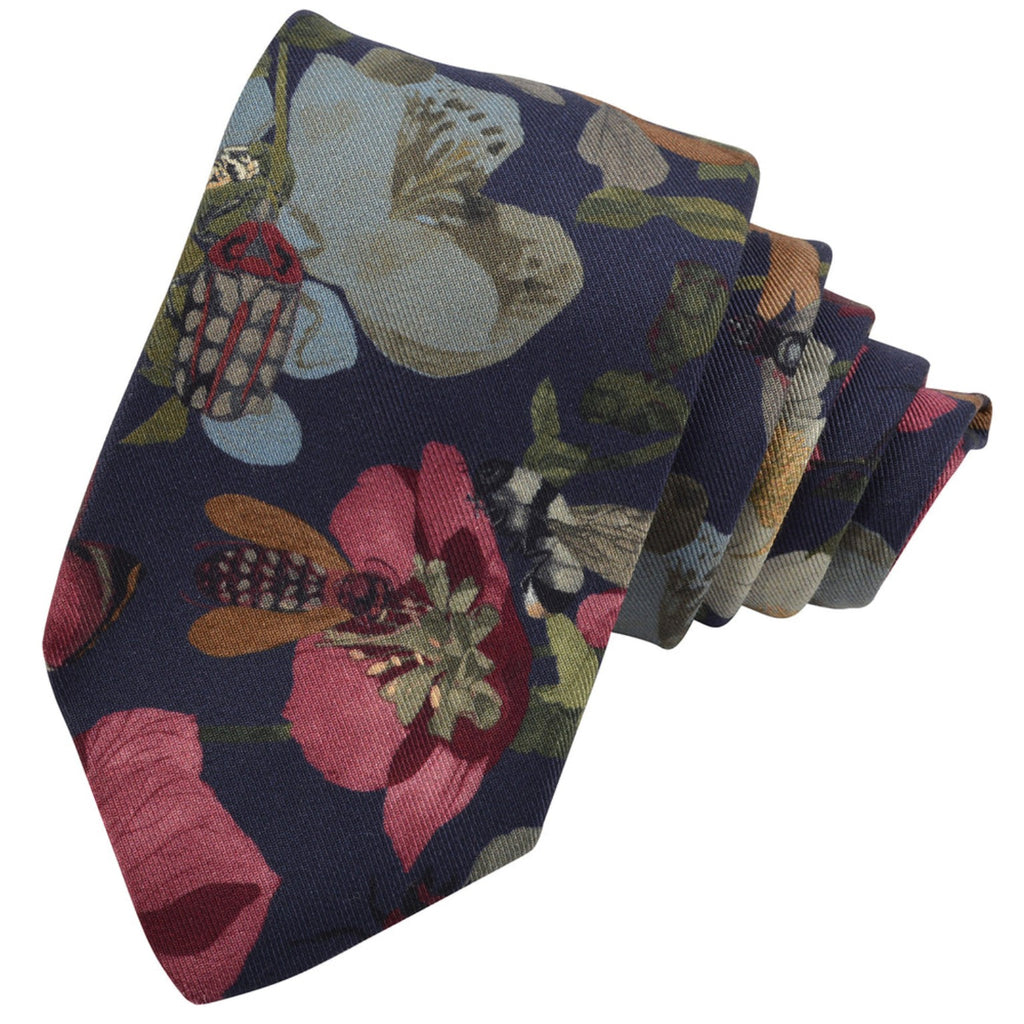 Printed Panama Polynesian Silk Tie in marine, wine, blush, sage, mocha, grey and sand