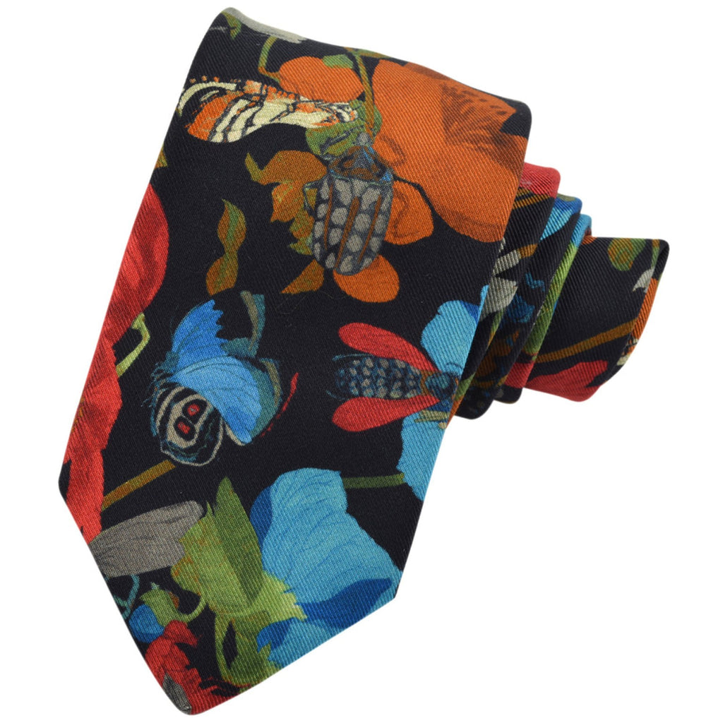 Printed Panama Polynesian Silk Tie in navy, grey, green, sage, red, cognac, royal and sky