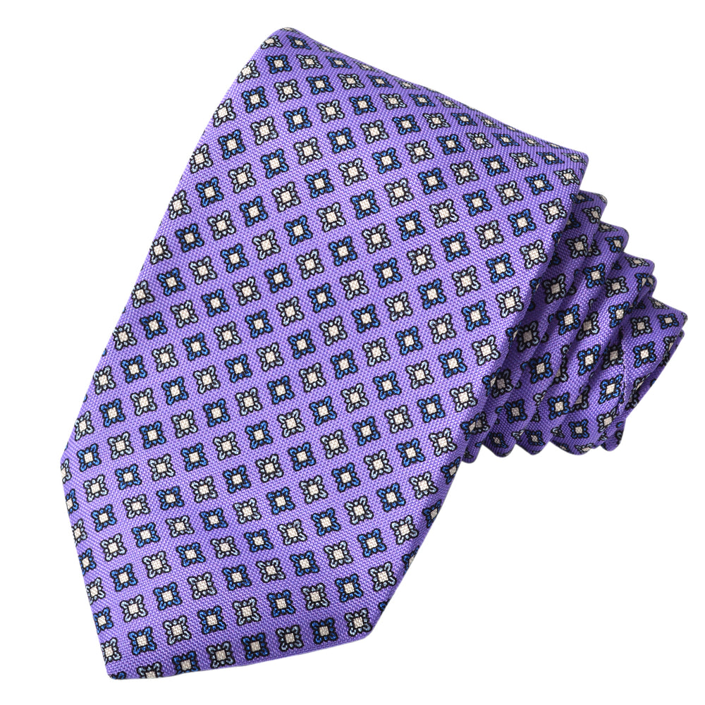 Lavender Geometric Floral Medallion Printed Italian Silk Tie