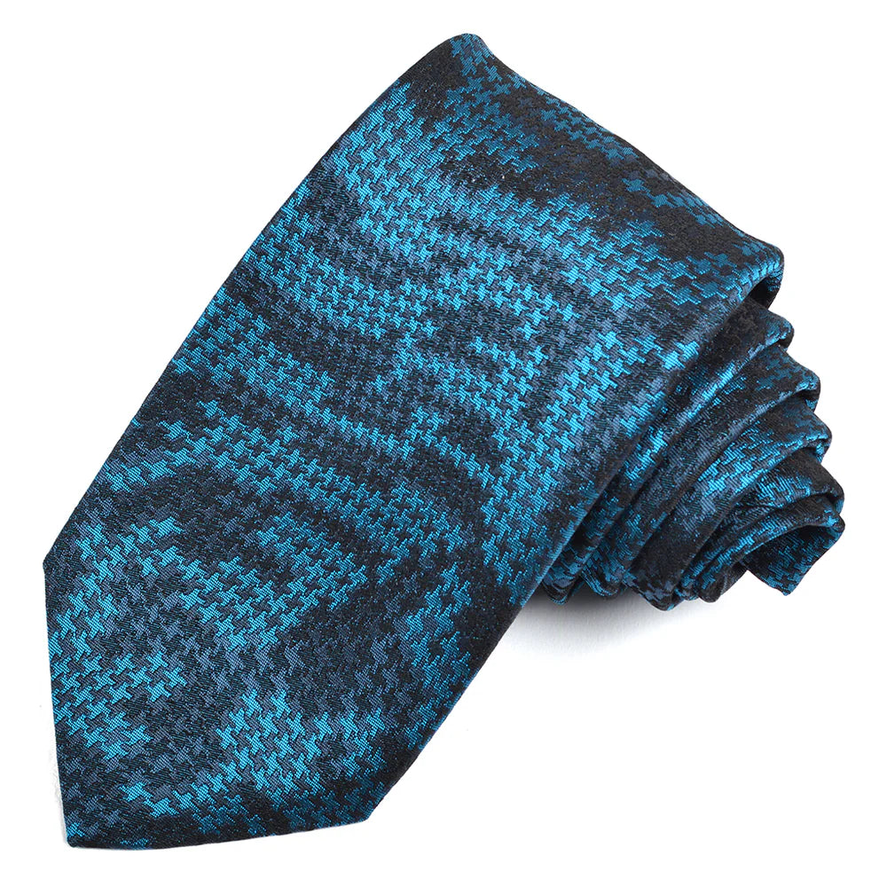 Houndstooth Camo Woven Italian Silk Tie — Petrolio