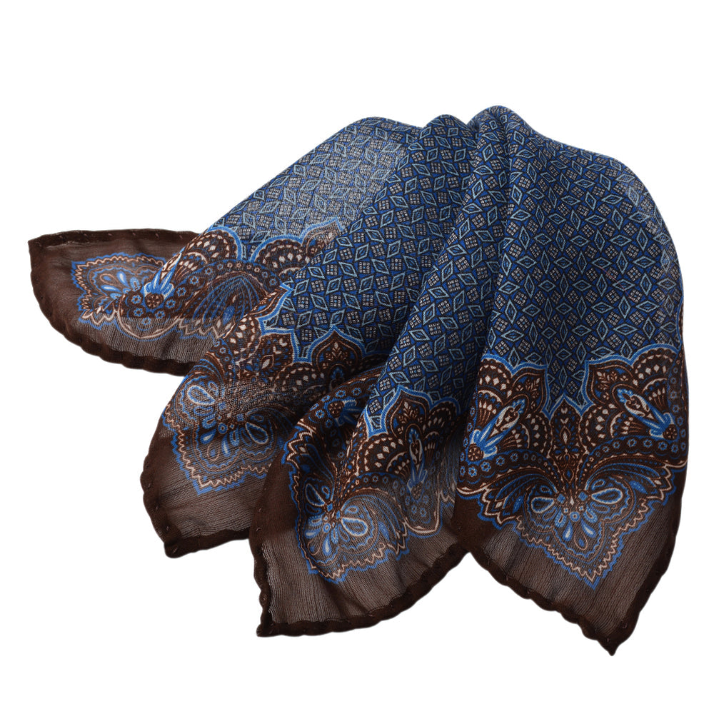 Mocha & Blue Micro Neat Silk-Wool Pocket Square