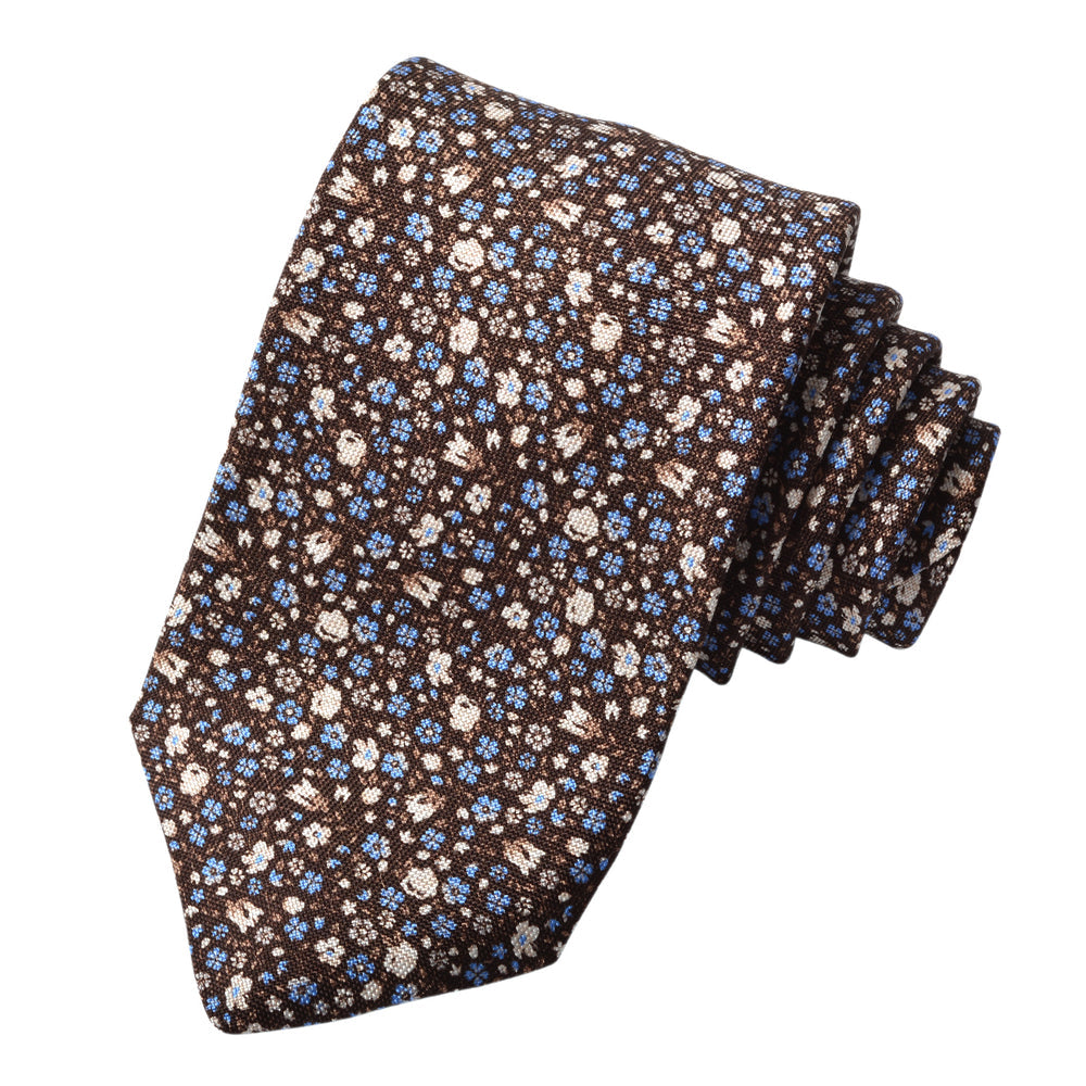 Mocha Micro Floral Printed Italian Silk Tie