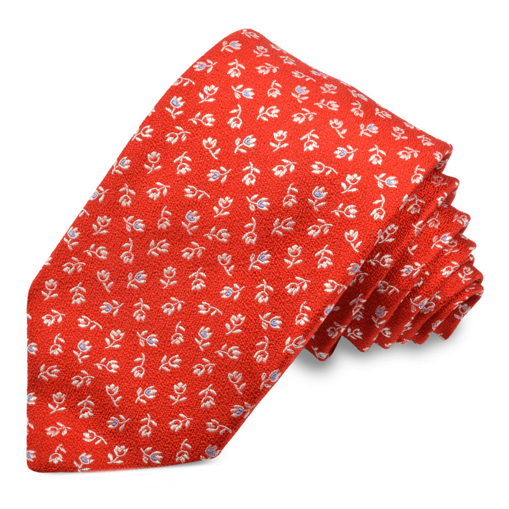 Red Cascading Tulip Woven Italian Silk Tie