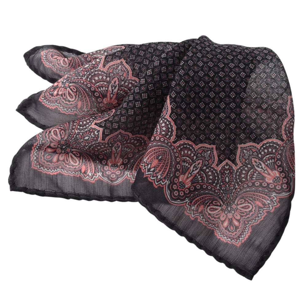 Charcoal & Pink Micro Neat Silk-Wool Pocket Square