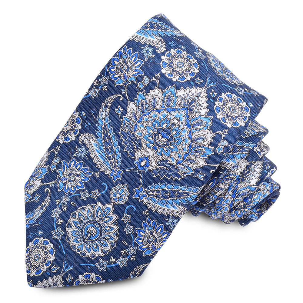 Navy Ornate Teardrop Printed Italian Silk Tie