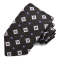 Black Geometric Floral Medallion Woven Italian Silk Tie