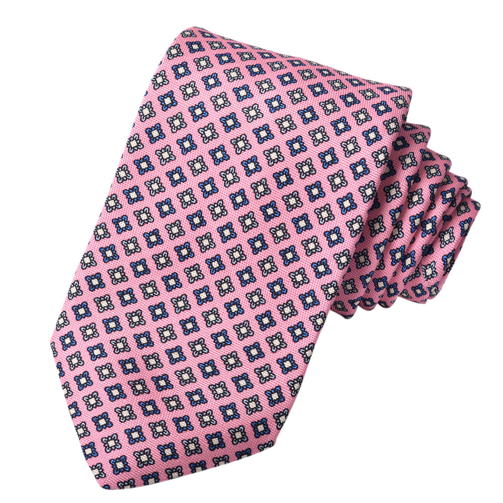 Sky Pink Geometric Floral Medallion Printed Italian Silk Tie
