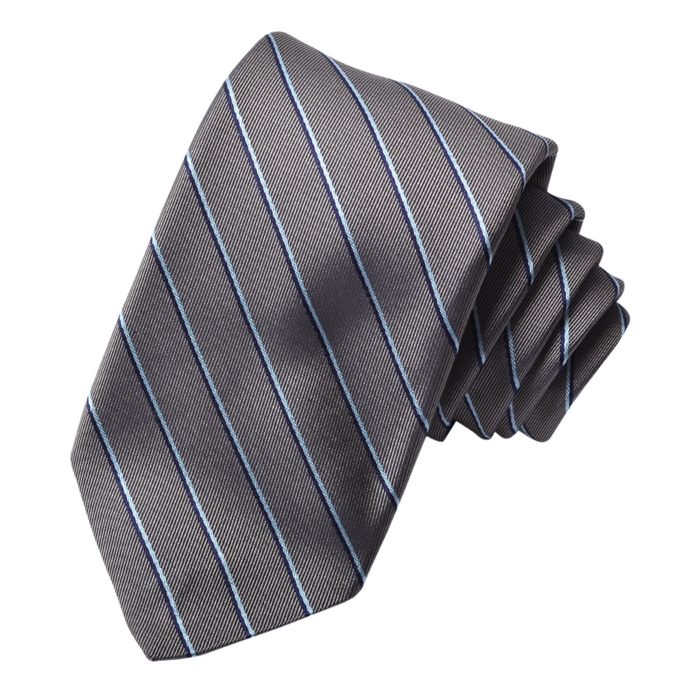 Diagonal Faille Stripe Woven Italian Silk Tie — Grey