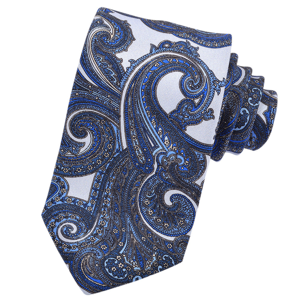 Bold Print Italian Silk Tie — Ice Blue