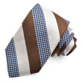 Mocha Houndstooth Bar Stripe Woven Italian Silk Tie
