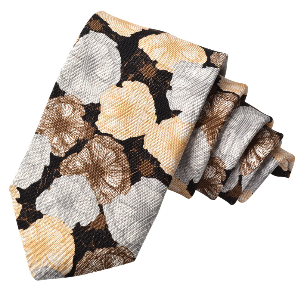 Silhouetted Petunia Printed Italian Silk Tie — Truffle