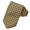 Gold Geometric Floral Medallion Printed Italian Silk Tie