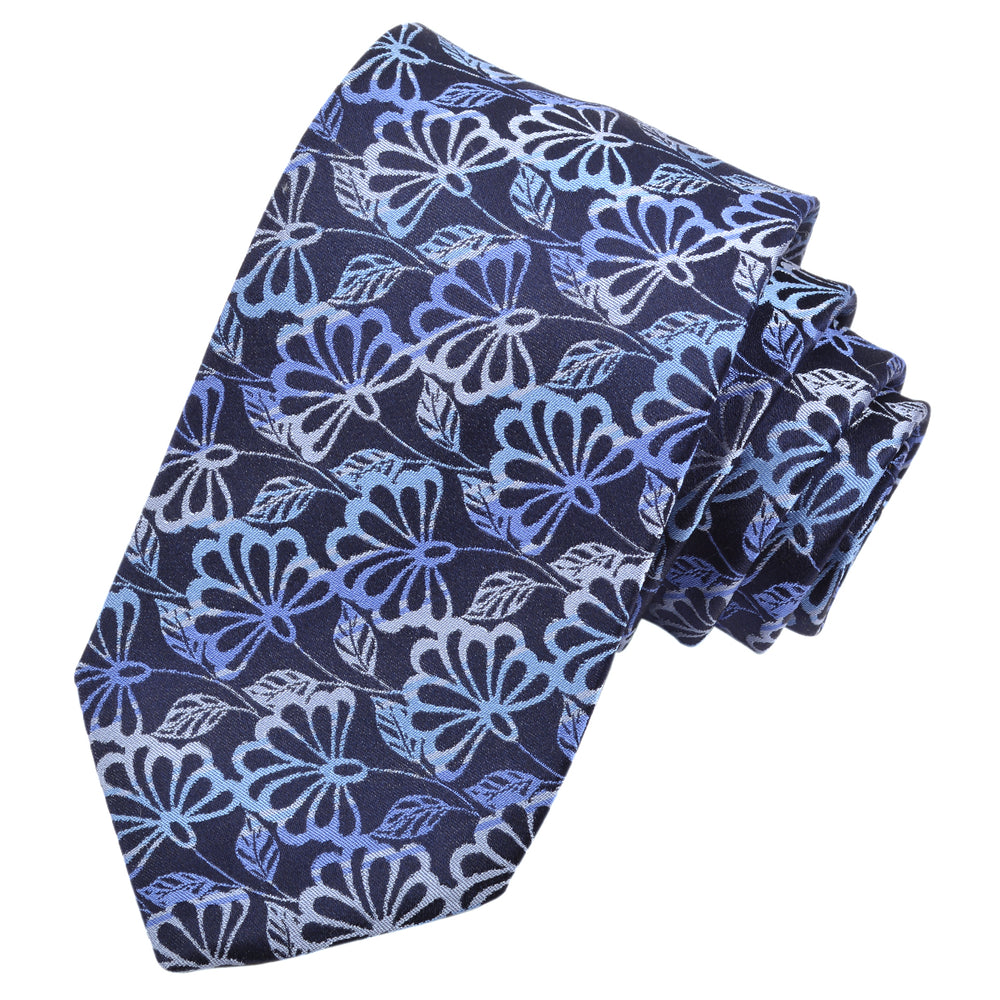 Woven Jacquard Italian Silk Tie — Navy