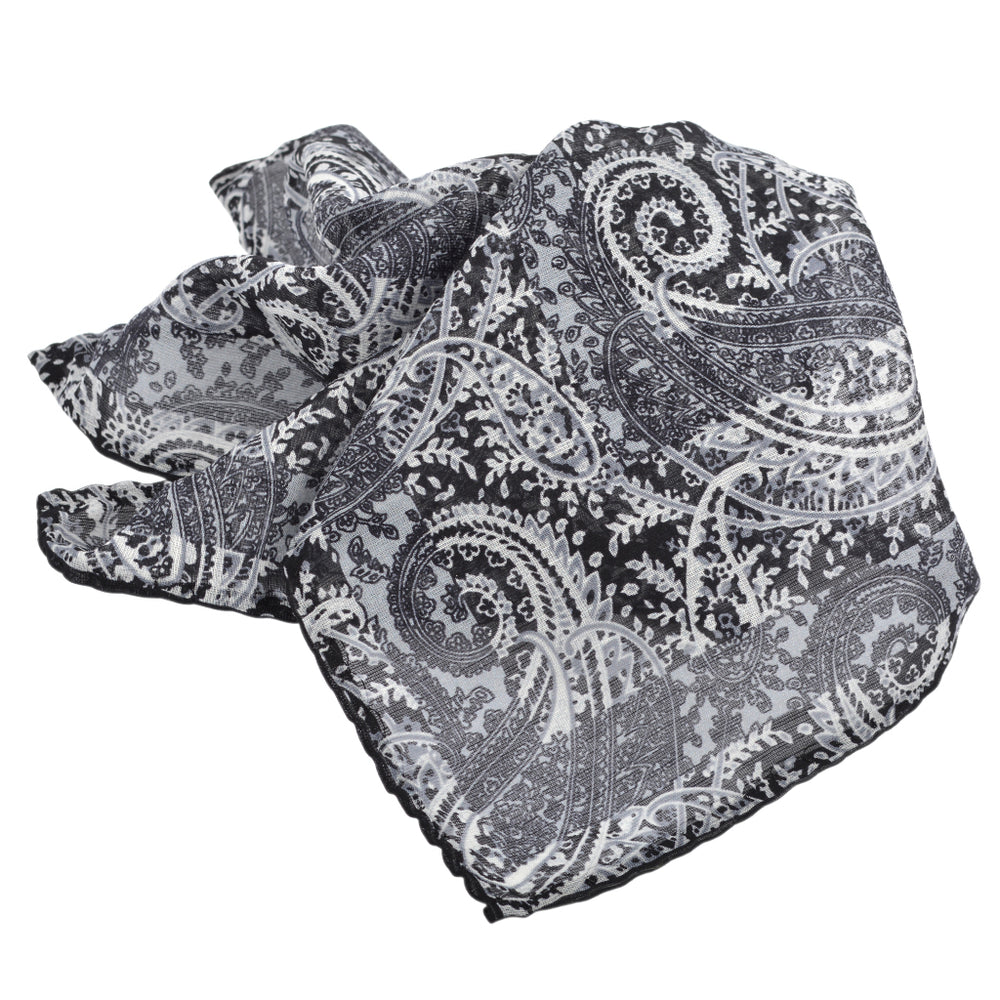 Black Tonal Paisley Geo Silk-Wool Pocket Square