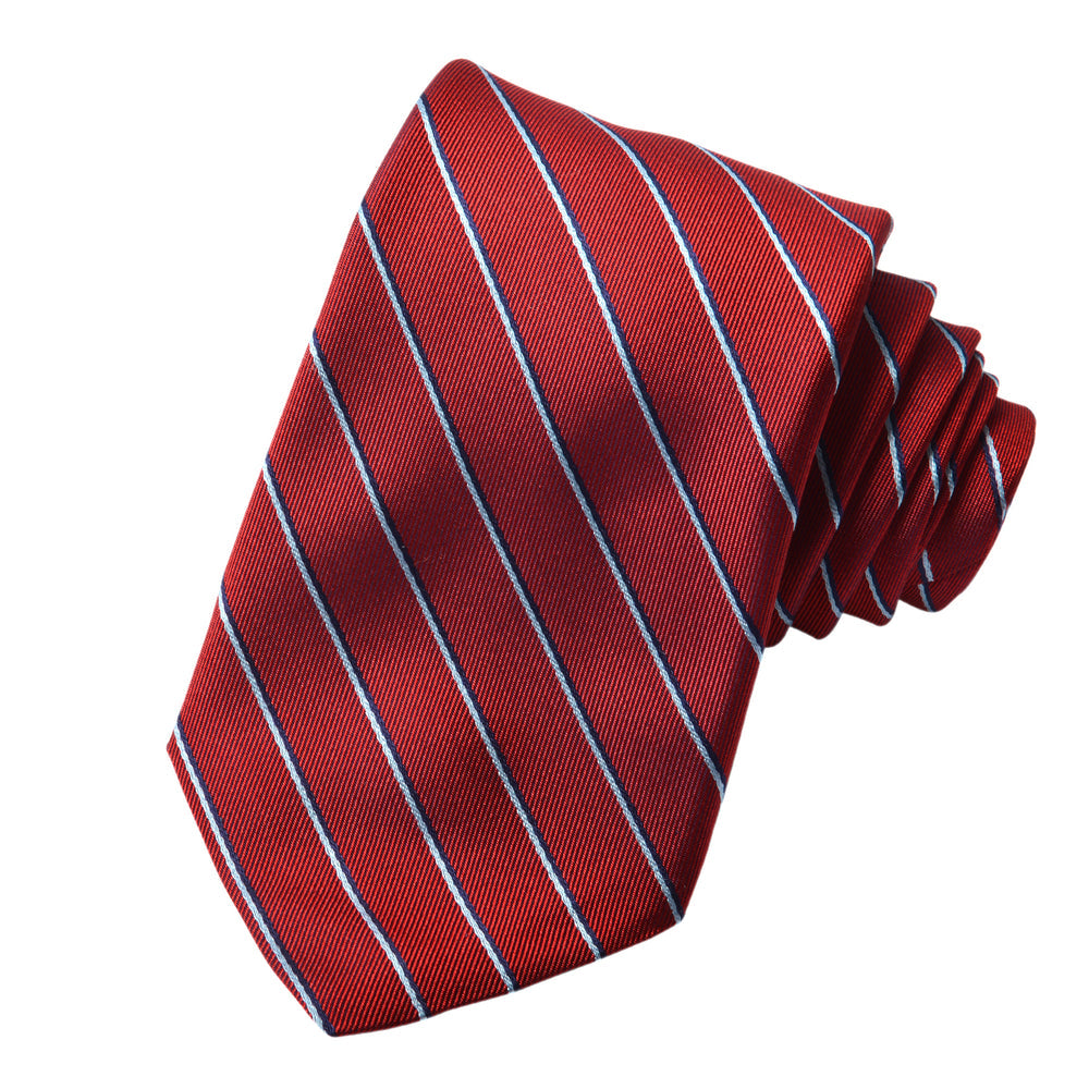 Diagonal Faille Stripe Woven Italian Silk Tie — Ruby