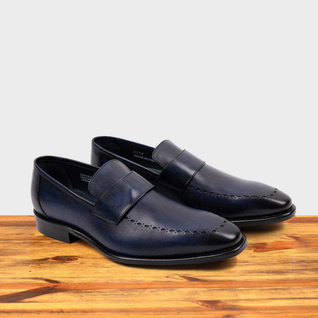 Calzoleria Toscana Blue Perforated Leather Loafer
