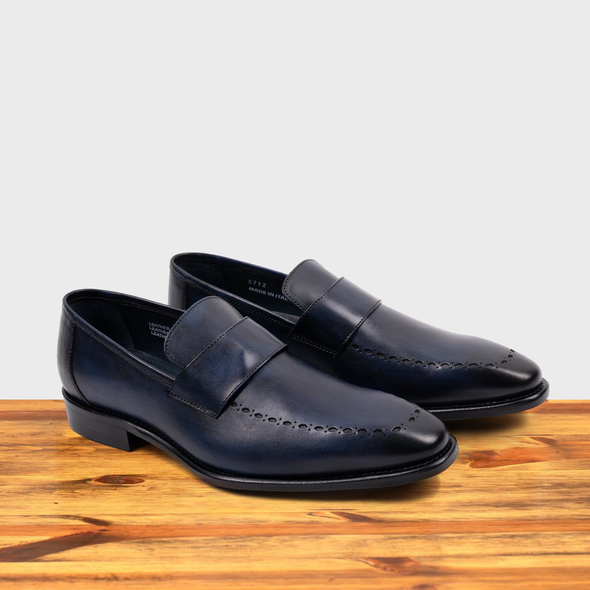 Calzoleria Toscana Blue Perforated Leather Loafer