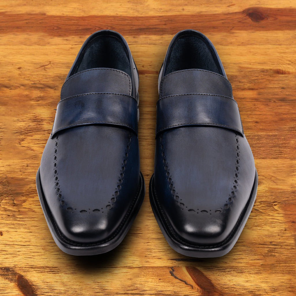 Calzoleria Toscana Blue Perforated Leather Loafer