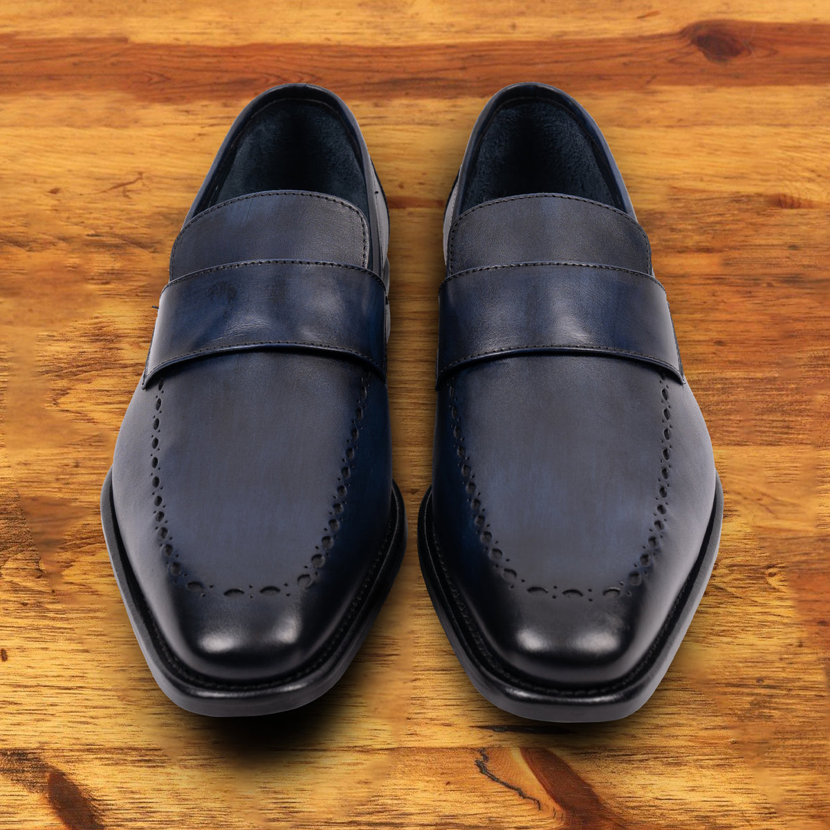 Calzoleria Toscana Blue Perforated Leather Loafer